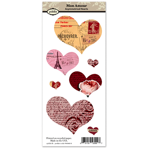 Piddix - Collage Sheet - Asymmetrical Hearts - Mon Amour