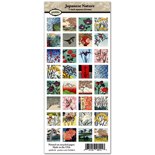 Piddix - Collage Sheet - 7/8 Inch Square Tile Images - Japanese Nature