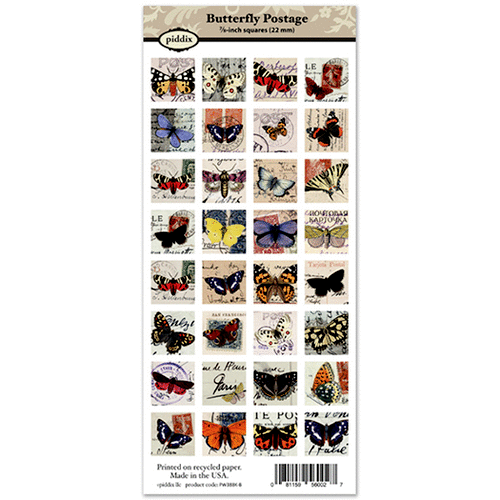 Piddix - Collage Sheet - 7/8 Inch Square Tile Images - Butterfly Postage