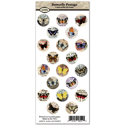 Piddix - Collage Sheet - 1 Inch Circle Tile Images - Butterfly Postage