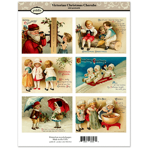 Piddix - Collage Sheet - Mini Postcards - Victorian Christmas Cherubs