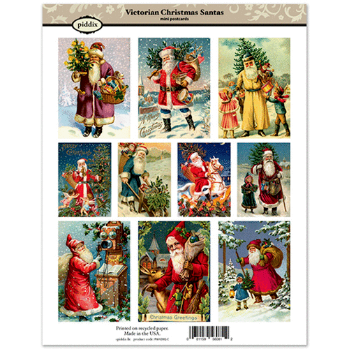 Piddix - Collage Sheet - Mini Postcards - Victorian Christmas Santas