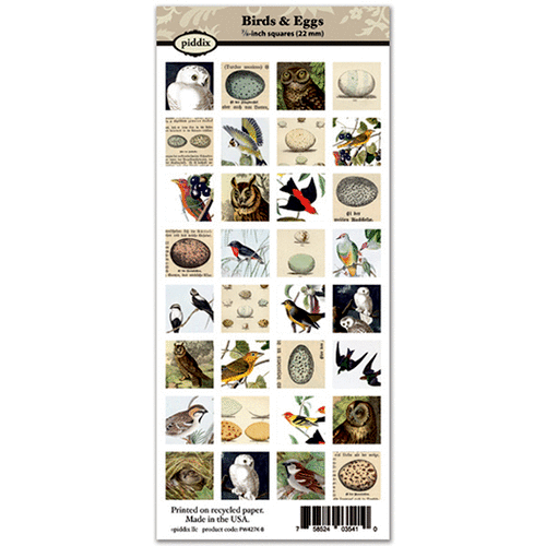 Piddix - Collage Sheet - 7/8 Inch Square Tile Images - Birds and Eggs