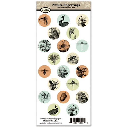 Piddix - Collage Sheet - 1 Inch Circle Tile Images - Nature Engravings
