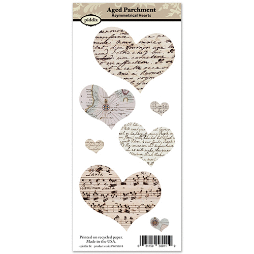 Piddix - Collage Sheet - Asymmetrical Hearts - Aged Parchment