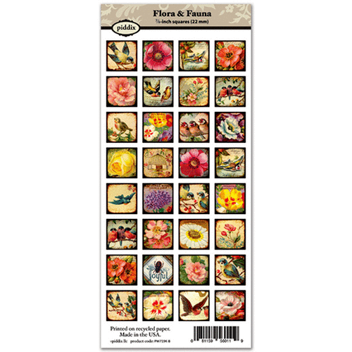 Piddix - Collage Sheet - 7/8 Inch Square Tile Images - Flora and Fauna