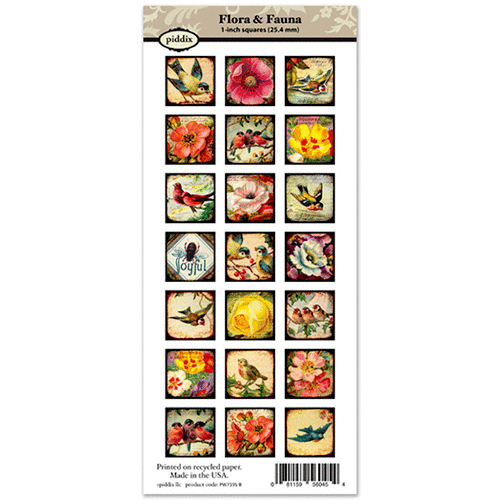 Piddix - Collage Sheet - 1 Inch Square Tile Images - Flora and Fauna