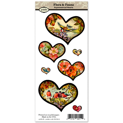 Piddix - Collage Sheet - Asymmetrical Hearts - Flora and Fauna