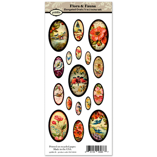 Piddix - Collage Sheet - Elongated Ovals - Flora and Fauna