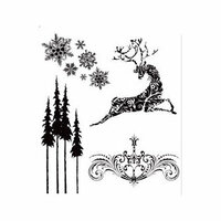 Stampers Anonymous - Tim Holtz - Christmas - Cling Mounted Rubber Stamp Set - Reindeer Flight