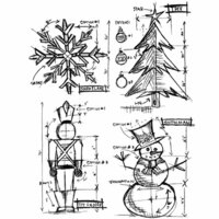 Stampers Anonymous - Tim Holtz - Cling Mounted Rubber Stamp Set - Christmas Blueprint