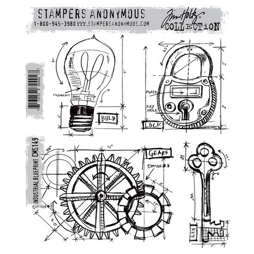 Stamper's Anonymous - Tim Holtz - Cling Mounted Rubber Stamp Set - Industrial Blueprint