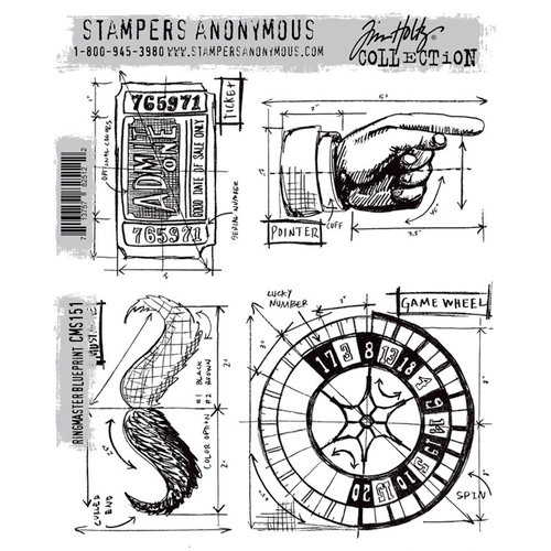 Stamper's Anonymous - Tim Holtz - Cling Mounted Rubber Stamp Set - Ringmaster Blueprint