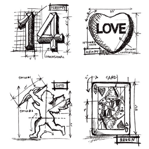 Stampers Anonymous - Tim Holtz - Cling Mounted Rubber Stamp Set - Valentine Blueprint