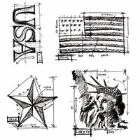 Stampers Anonymous - Tim Holtz - Cling Mounted Rubber Stamp Set - Americana Blueprint
