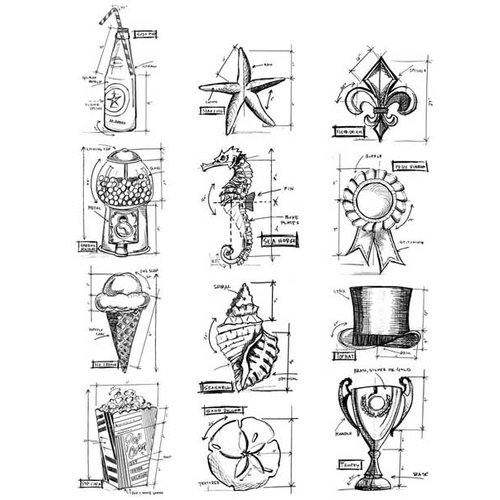 Stampers Anonymous - Tim Holtz - Cling Mounted Rubber Stamp Set - Mini Blueprints 6