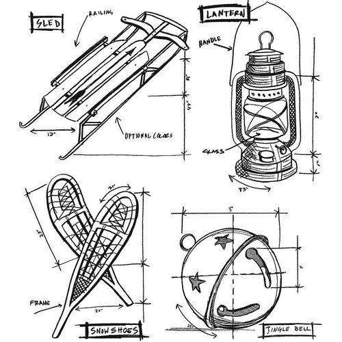 Stampers Anonymous - Tim Holtz - Cling Mounted Rubber Stamp Set - Christmas Blueprints 5