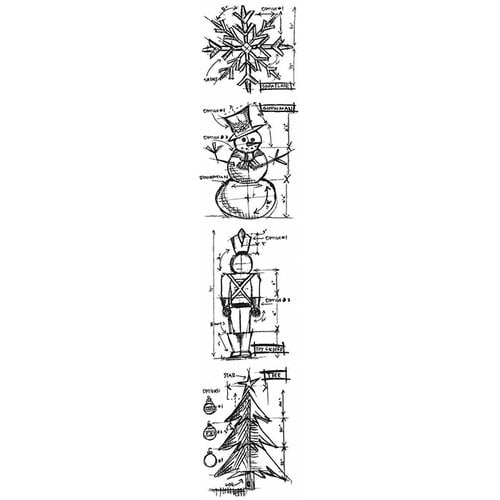 Stampers Anonymous - Tim Holtz - Cling Mounted Rubber Stamp Set - Mini Blueprint Strip - Christmas