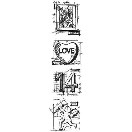 Stampers Anonymous - Tim Holtz - Cling Mounted Rubber Stamp Set - Mini Blueprint Strip - Valentine
