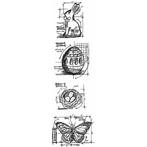 Stampers Anonymous - Tim Holtz - Cling Mounted Rubber Stamp Set - Mini Blueprint Strip - Easter