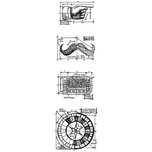 Stampers Anonymous - Tim Holtz - Cling Mounted Rubber Stamp Set - Mini Blueprint Strip - Ringmaster