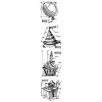 Stampers Anonymous - Tim Holtz - Cling Mounted Rubber Stamp Set - Mini Blueprint Strip - Birthday
