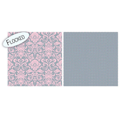 Teresa Collins - Timeless Collection - 12 x 12 Double Sided Paper with Flocked Accents - Pink Damask