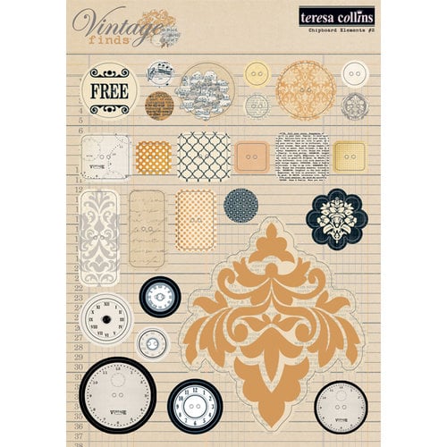Teresa Collins - Vintage Finds Collection - Die Cut Chipboard Stickers - Elements 2