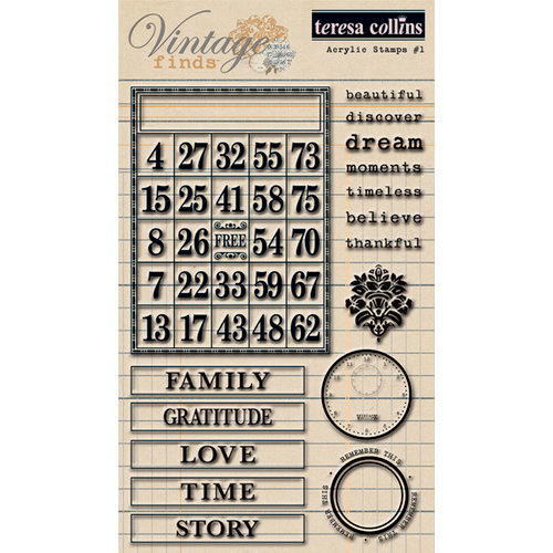 Teresa Collins - Vintage Finds Collection - Clear Acrylic Stamps - One