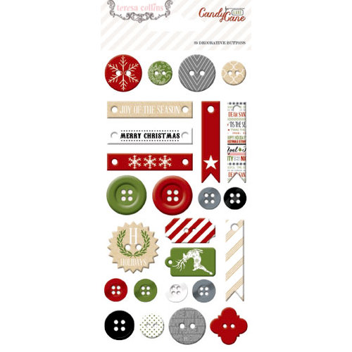 Teresa Collins - Candy Cane Lane Collection - Christmas - Chipboard Buttons