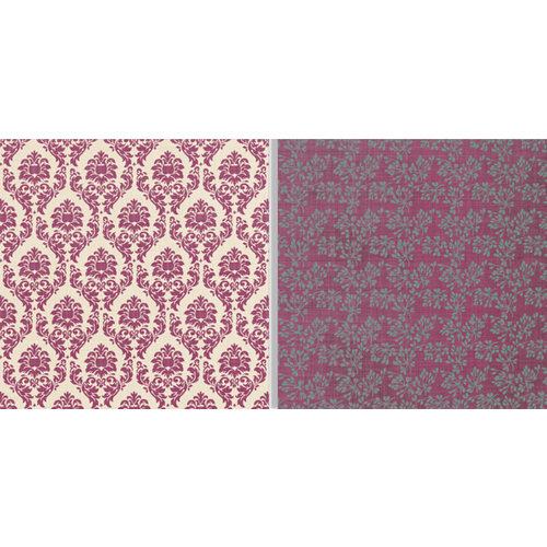 Teresa Collins - Fabrications Collection - Canvas - 12 x 12 Double Sided Paper - Plum Damask