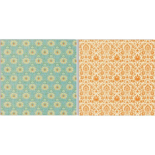 Teresa Collins - Fabrications Collection - Canvas - 12 x 12 Double Sided Paper - Orange Tapestry