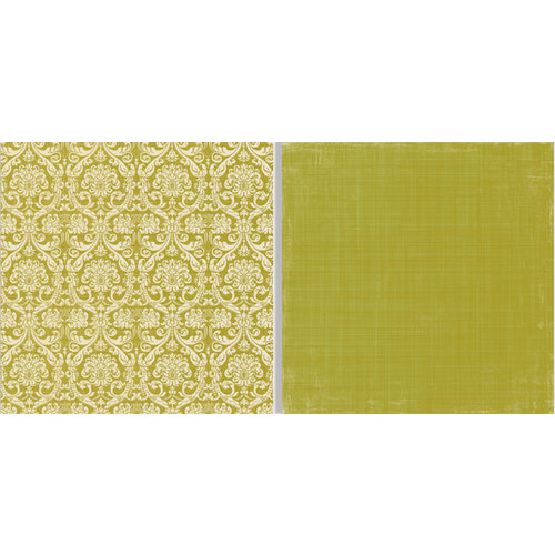 Teresa Collins - Fabrications Collection - Canvas - 12 x 12 Double Sided Paper - Green Damask