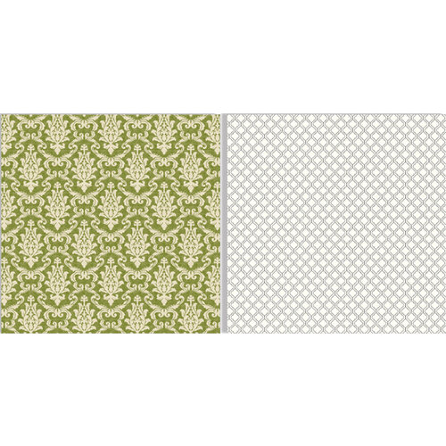Teresa Collins - Fabrications Collection - Linen - 12 x 12 Double Sided Paper - Green Brocade