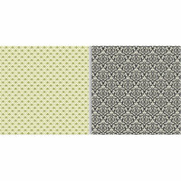 Teresa Collins - Fabrications Collection - Linen - 12 x 12 Double Sided Paper - Green Fleur De Lis