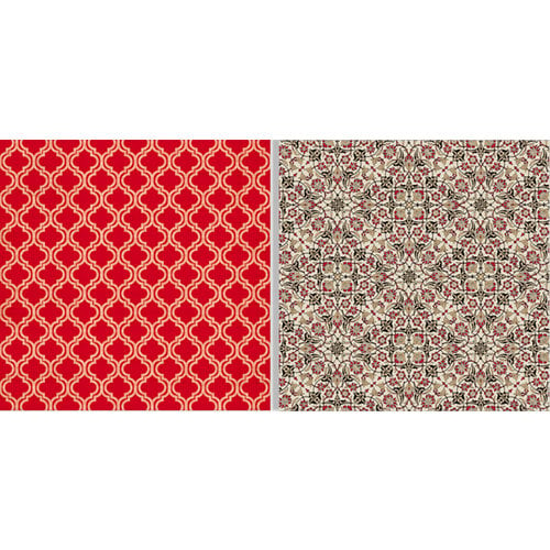 Teresa Collins - Fabrications Collection - Linen - 12 x 12 Double Sided Paper - Red Quatrefoil