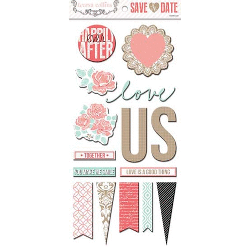 Teresa Collins Designs - Save The Date Collection - Cardstock Stickers - Die Cut Chipboard Stickers - Elements