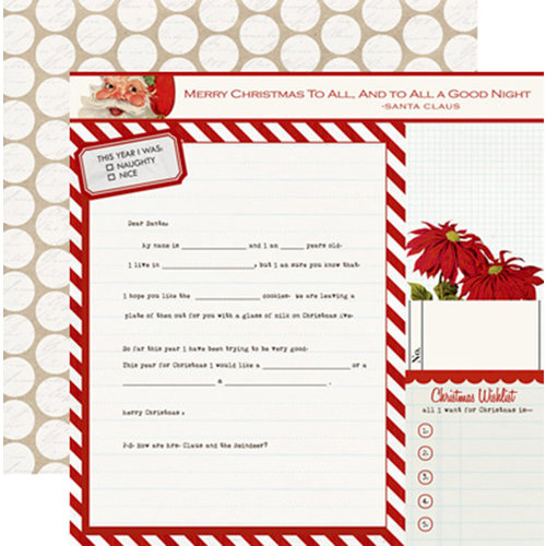 Teresa Collins - Santas List Collection - 12 x 12 Double Sided Paper - Santas Letter