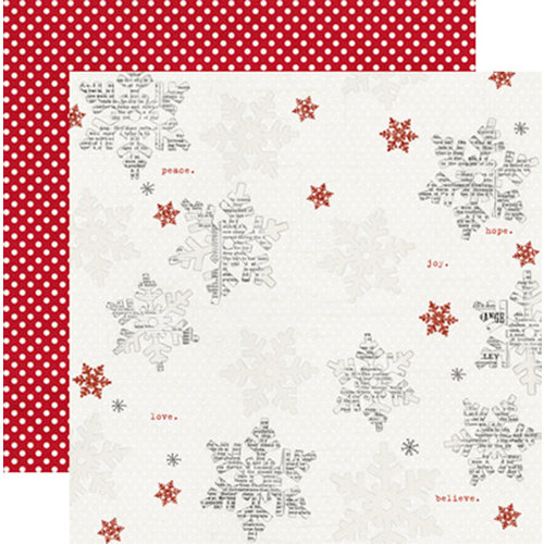 Teresa Collins - Santas List Collection - 12 x 12 Double Sided Paper with Glitter Accents - Snowflakes