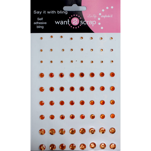 Want2Scrap - Say it With Bling - Adhesive Rhinestones - Orange