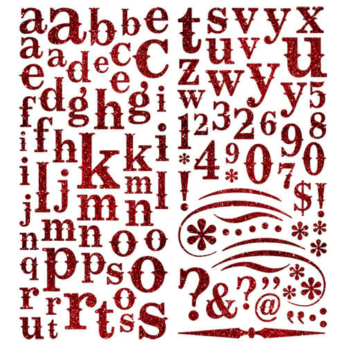 Pink Paislee - Expressions Collection - Glitter Chipboard Alphabet Stickers - Cherry