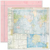 Pink Paislee - House of Three - Daily Junque Collection - 12 x 12 Double Sided Paper - Map