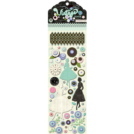 Pink Paislee - Vintage Vogue Collection - Chipboard Pops - 3 Dimensional Stickers with Glossy Accents
