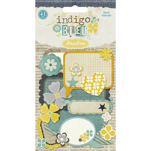 Pink Paislee - Indigo Bleu Collection - Glittered Die Cut Tags and Bits - Chat Clouds