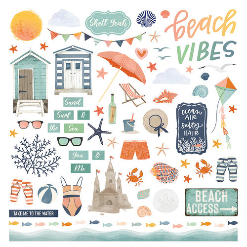 PhotoPlay - Beach Vibes Collection - 12 x 12 Cardstock Stickers - Elements
