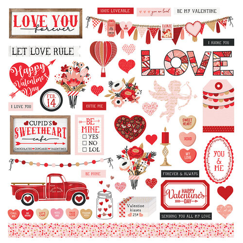 PhotoPlay - Cupid's Sweetheart Cafe Collection - 12 x 12 Cardstock Stickers  - Elements