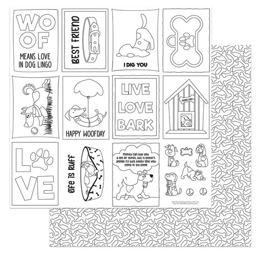 PhotoPlay - Dog Lover Collection - 12 x 12 Double Sided Paper - Color Me Sheet