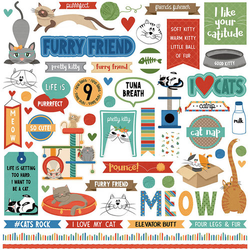 Photo Play Paper - Whiskers Collection - 12 x 12 Cardstock Stickers - Elements