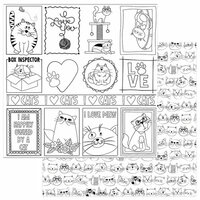 PhotoPlay - Whiskers Collection - 12 x 12 Double Sided Paper - Color Me - Black and White Cats
