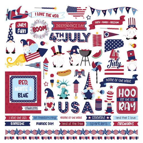 PhotoPlay - Gnome For July 4th Collection - 12 x 12 Cardstock Stickers - Elements